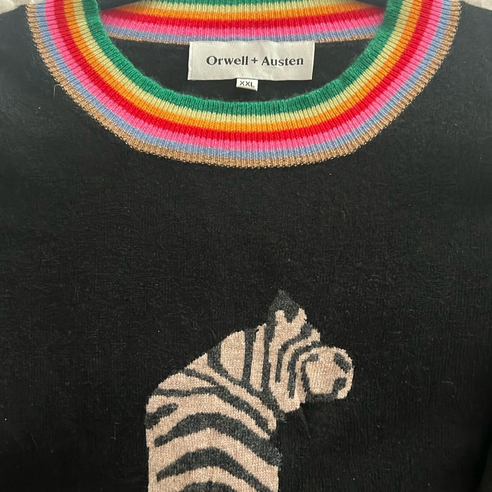 Orwell and Austen Cashmere Blend Rainbow Tiger Handcrafted Sweater XXL - Picture 3 of 12